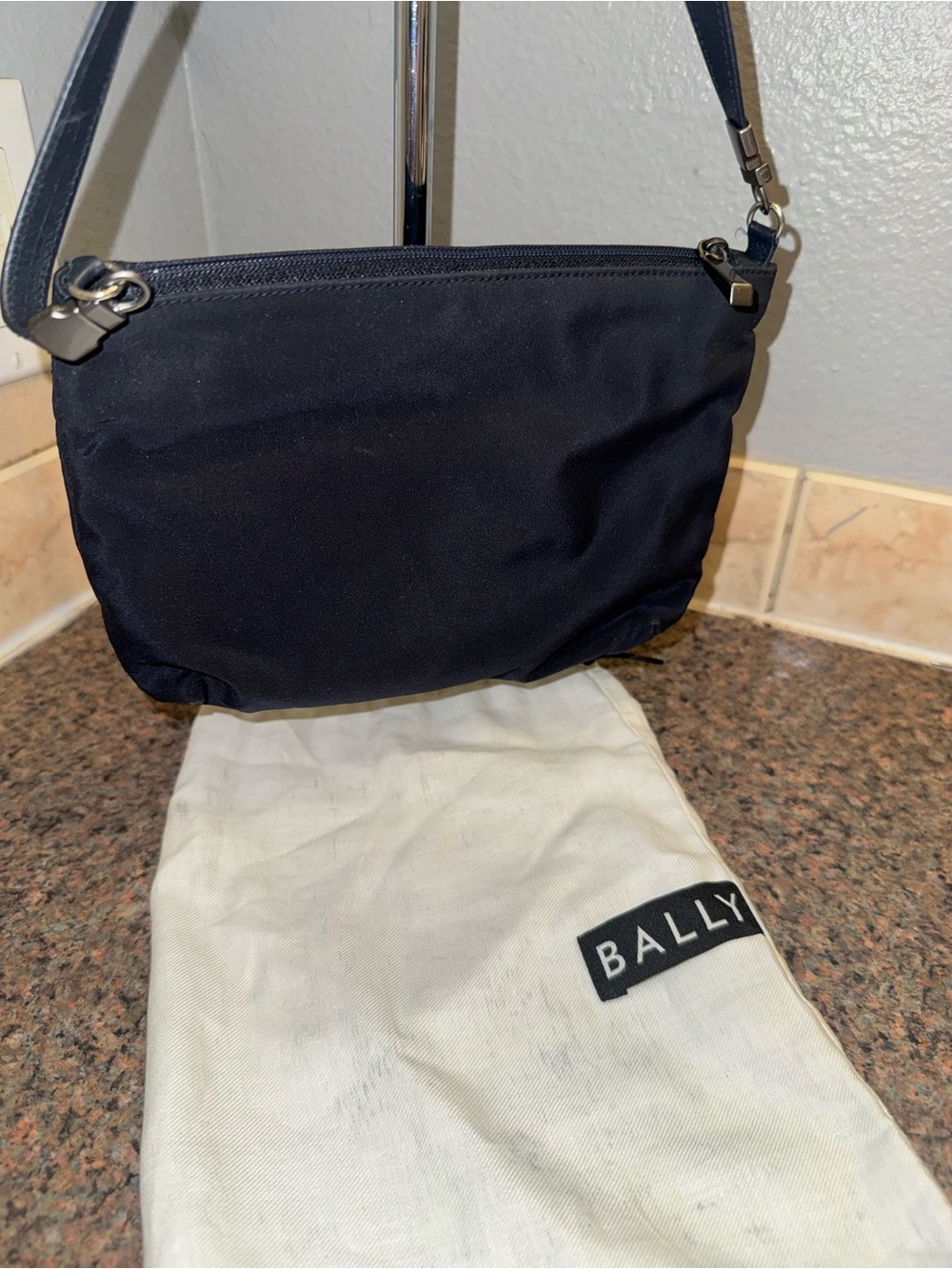 Bally Black Nylon Shoulder Bag with dust bag EUC